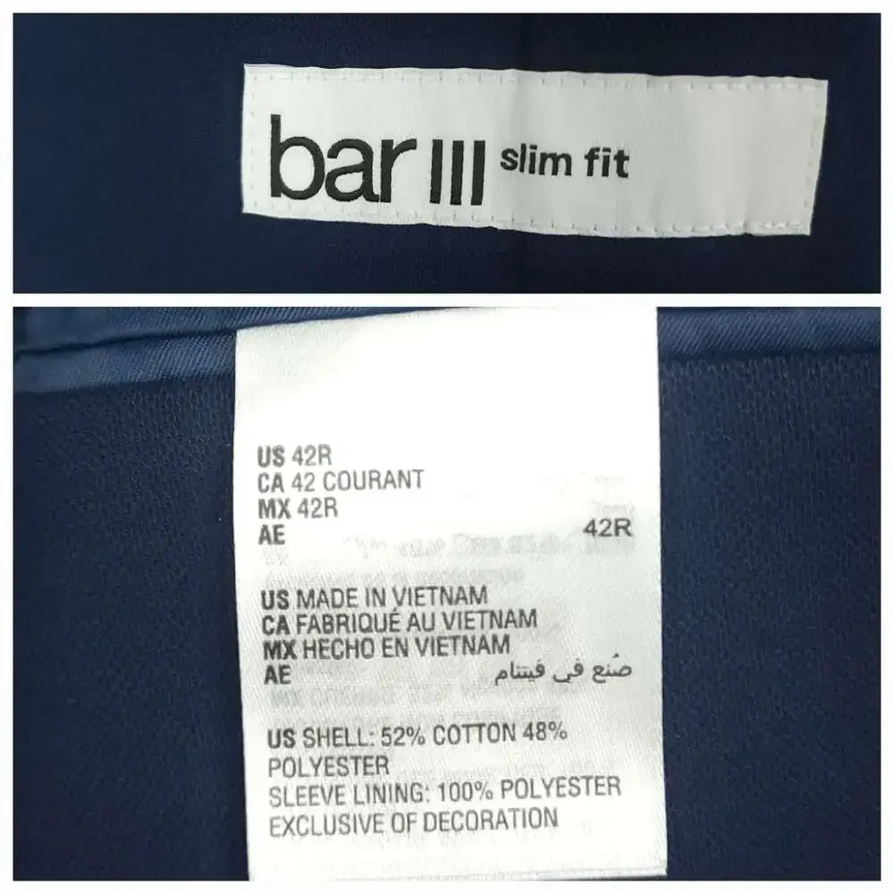 Bar III Sport Coat Mens 42R Unstructured Hopsack Patch Pocket Cotton Blend Navy